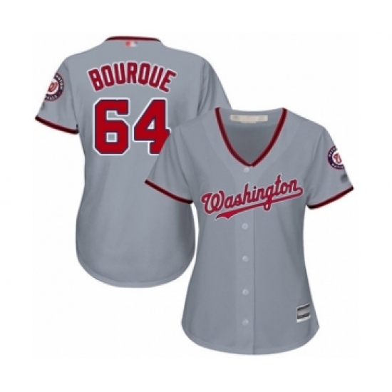 Women's Washington Nationals 64 James Bourque Authentic Grey Road Cool Base Baseball Player Jersey