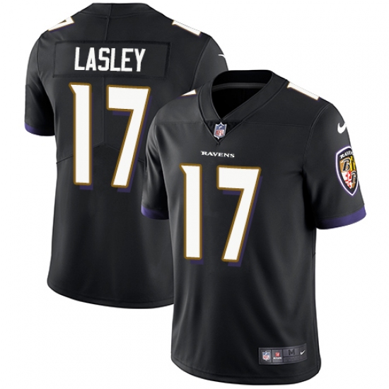 Men's Nike Baltimore Ravens 17 Jordan Lasley Black Alternate Vapor Untouchable Limited Player NFL Jersey