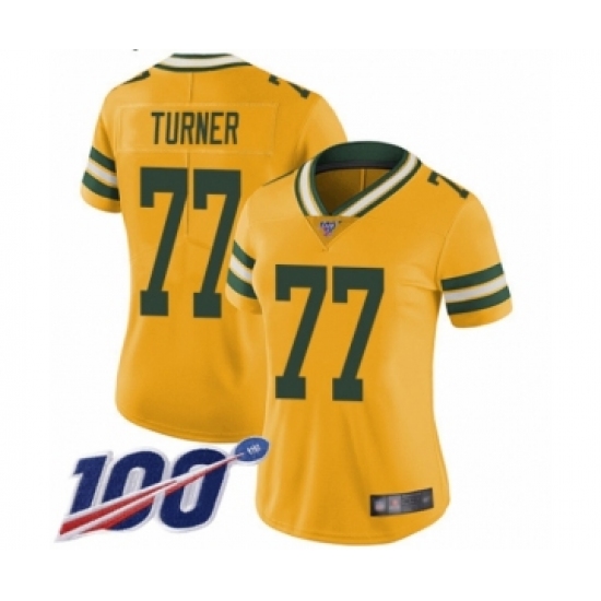 Women's Green Bay Packers 77 Billy Turner Limited Gold Rush Vapor Untouchable 100th Season Football Jersey
