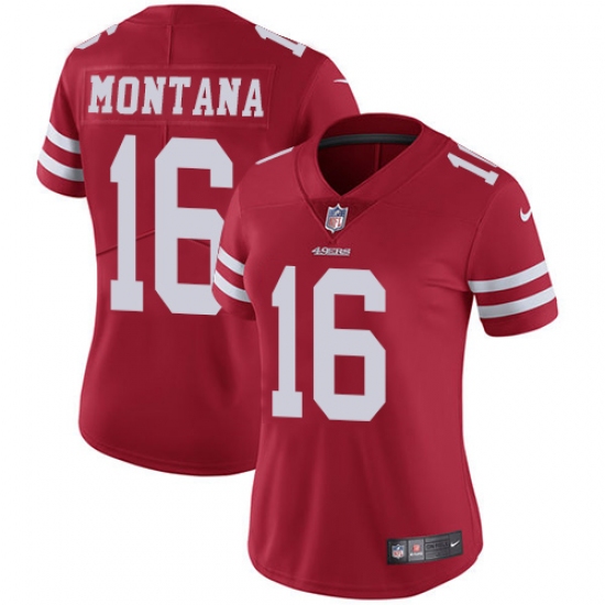 Women's Nike San Francisco 49ers 16 Joe Montana Red Team Color Vapor Untouchable Limited Player NFL Jersey