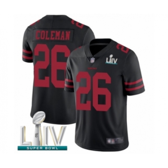 Men's San Francisco 49ers 26 Tevin Coleman Black Alternate Vapor Untouchable Limited Player Super Bowl LIV Bound Football Jersey
