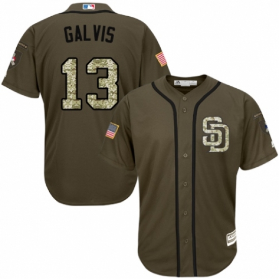 Men's Majestic San Diego Padres 13 Freddy Galvis Authentic Green Salute to Service MLB Jersey