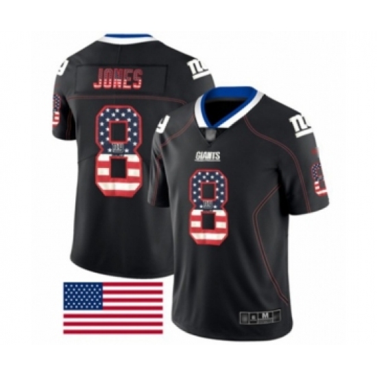 Men's New York Giants 8 Daniel Jones Limited Black Rush USA Flag Football Jersey