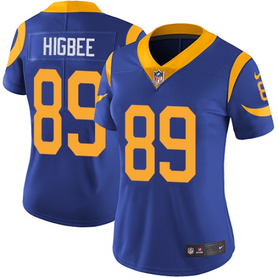 Women's Nike Los Angeles Rams 89 Tyler Higbee Elite Royal Blue Alternate NFL Jersey