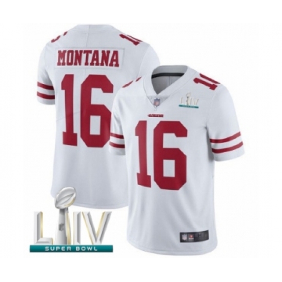 Youth San Francisco 49ers 16 Joe Montana White Vapor Untouchable Limited Player Super Bowl LIV Bound Football Jersey