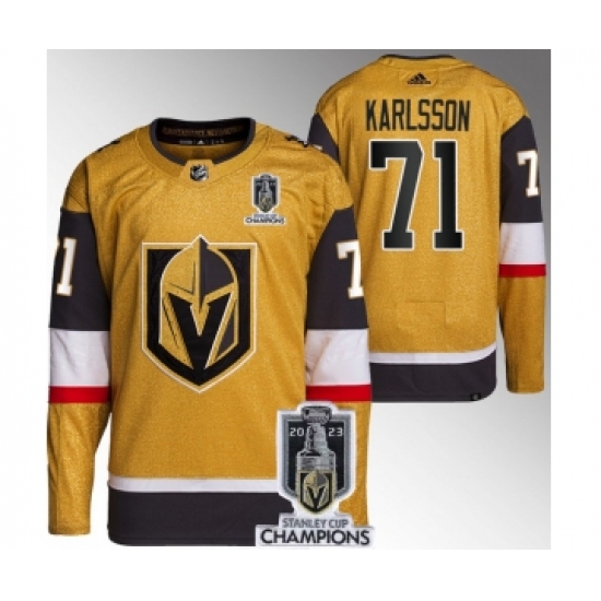 Men's Vegas Golden Knights 71 William Karlsson Gold 2023 Stanley Cup Champions Stitched Jersey