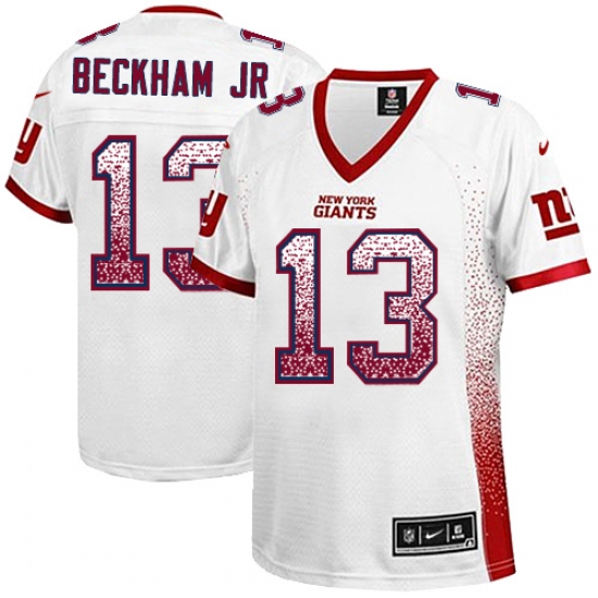 Women's Nike New York Giants 13 Odell Beckham Jr Elite White Drift Fashion NFL Jersey