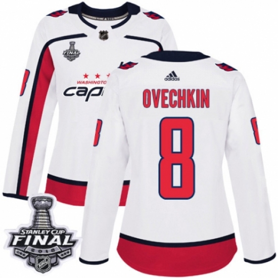 Women's Adidas Washington Capitals 8 Alex Ovechkin Authentic White Away 2018 Stanley Cup Final NHL Jersey