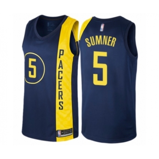 Men's Indiana Pacers 5 Edmond Sumner Authentic Navy Blue Basketball Jersey - City Edition