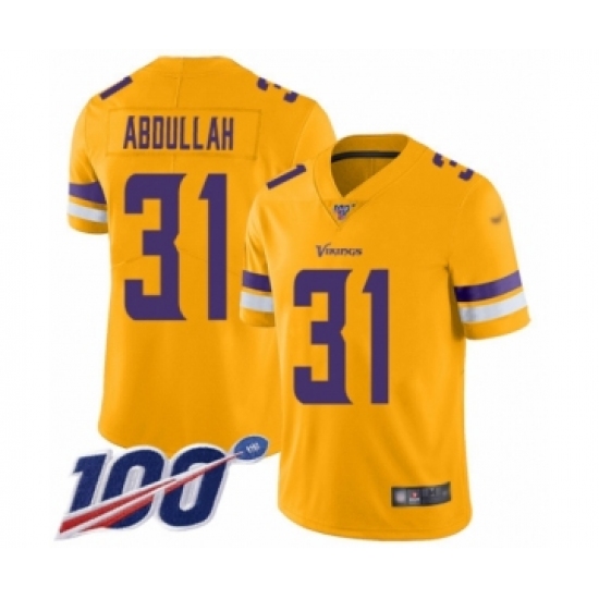 Men's Minnesota Vikings 31 Ameer Abdullah Limited Gold Inverted Legend 100th Season Football Jersey