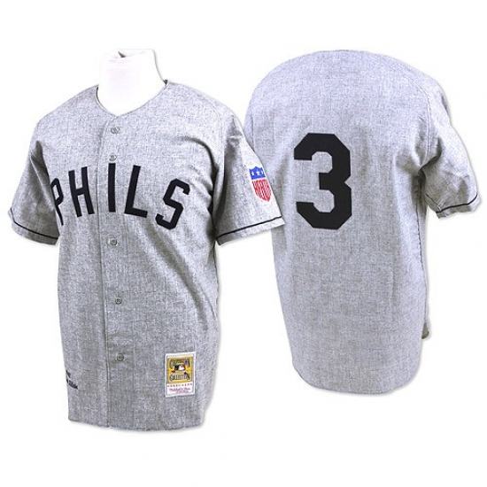 Men's Mitchell and Ness 1942 Philadelphia Phillies 3 Chuck Klein Authentic Grey Throwback MLB Jersey