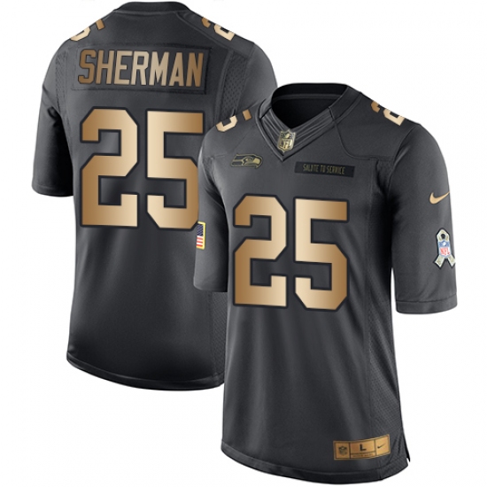 Men's Nike Seattle Seahawks 25 Richard Sherman Limited Black/Gold Salute to Service NFL Jersey