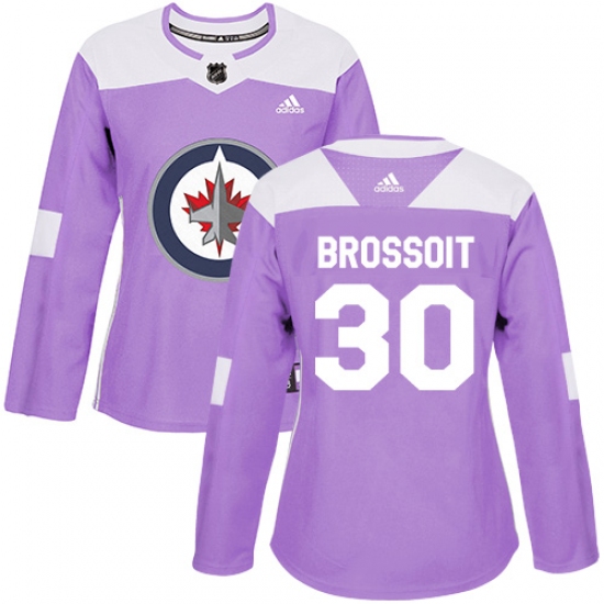 Women's Adidas Winnipeg Jets 30 Laurent Brossoit Authentic Purple Fights Cancer Practice NHL Jersey