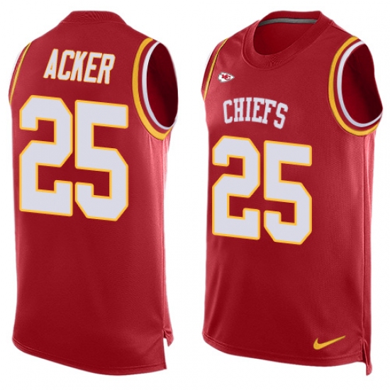 Men's Nike Kansas City Chiefs 25 Kenneth Acker Limited Red Player Name & Number Tank Top NFL Jersey