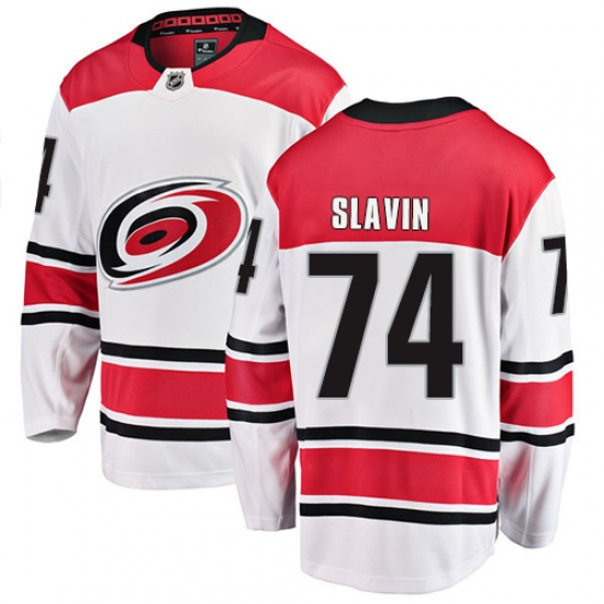 Men's Carolina Hurricanes 74 Jaccob Slavin Fanatics Branded White Away Breakaway NHL Jersey