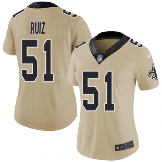 Women's New Orleans Saints 51 Cesar Ruiz Gold Stitched NFL Limited Inverted Legend Jersey