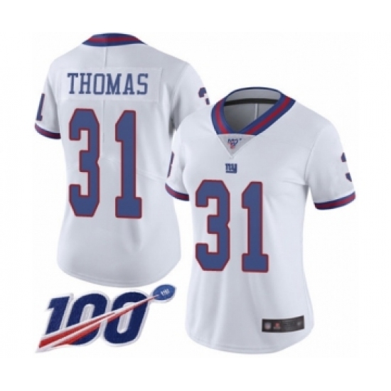 Women's New York Giants 31 Michael Thomas Limited White Rush Vapor Untouchable 100th Season Football Jersey