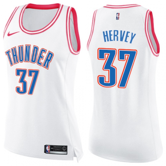 Women's Nike Oklahoma City Thunder 37 Kevin Hervey Swingman White Pink Fashion NBA Jersey