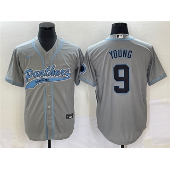 Men's Carolina Panthers 9 Bryce Young Gray Cool Base Stitched Baseball Jersey