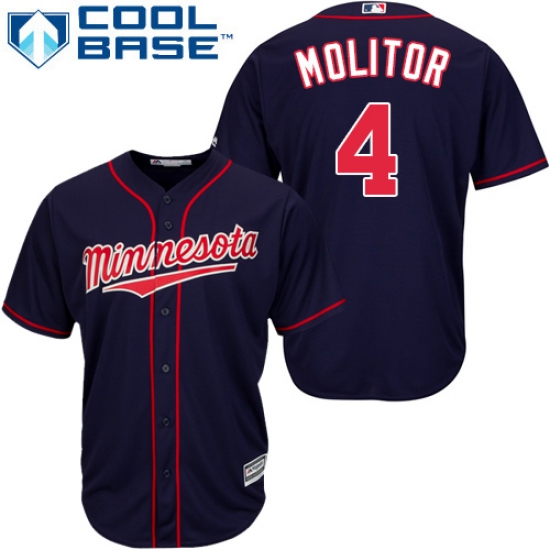 Men's Majestic Minnesota Twins 4 Paul Molitor Replica Navy Blue Alternate Road Cool Base MLB Jersey