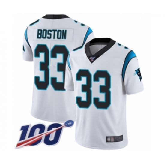 Youth Carolina Panthers 33 Tre Boston White Vapor Untouchable Limited Player 100th Season Football Jersey