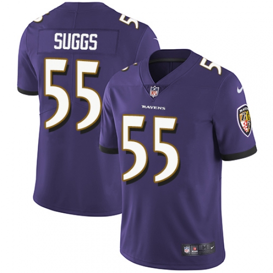 Youth Nike Baltimore Ravens 55 Terrell Suggs Purple Team Color Vapor Untouchable Limited Player NFL Jersey