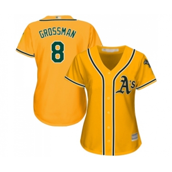 Women's Oakland Athletics 8 Robbie Grossman Replica Gold Alternate 2 Cool Base Baseball Jersey