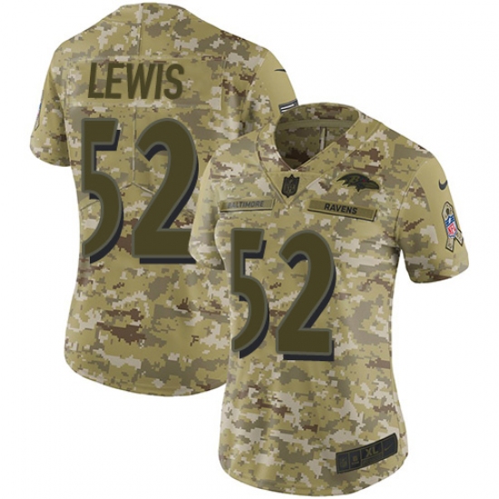 Women's Nike Baltimore Ravens 52 Ray Lewis Limited Camo 2018 Salute to Service NFL Jersey