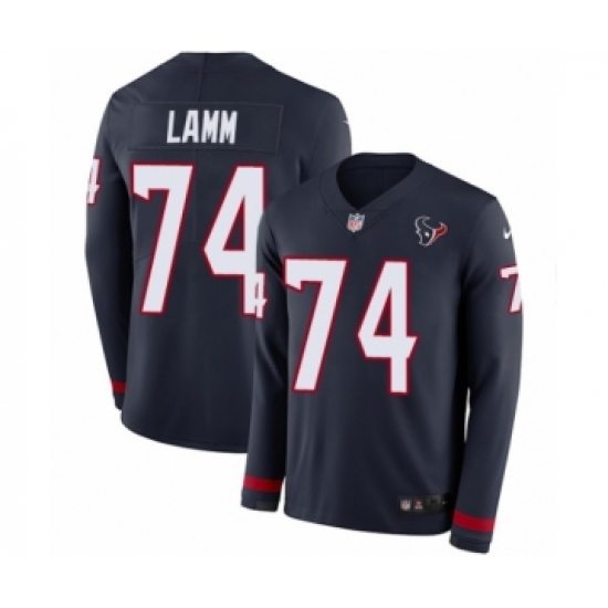 Youth Nike Houston Texans 74 Kendall Lamm Limited Navy Blue Therma Long Sleeve NFL Jersey