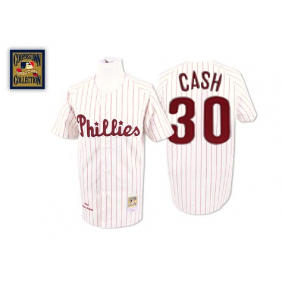 Men's Mitchell and Ness Philadelphia Phillies 30 Dave Cash Replica White/Red Strip Throwback MLB Jersey