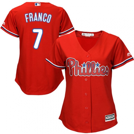 Women's Majestic Philadelphia Phillies 7 Maikel Franco Replica Red Alternate Cool Base MLB Jersey