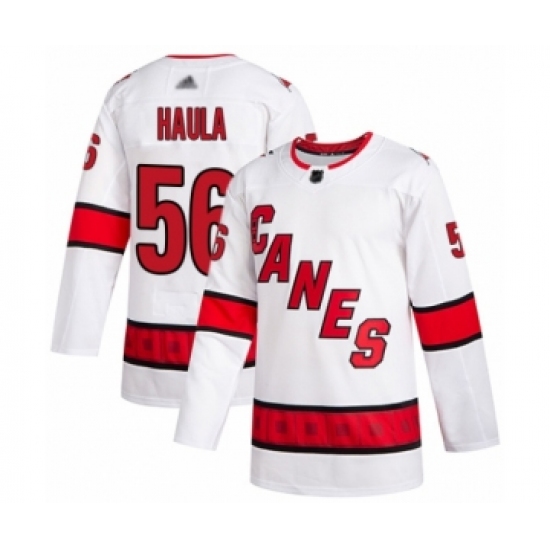 Youth Carolina Hurricanes 56 Erik Haula Authentic White Away Hockey Jersey