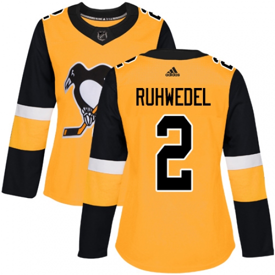 Women's Adidas Pittsburgh Penguins 2 Chad Ruhwedel Authentic Gold Alternate NHL Jersey