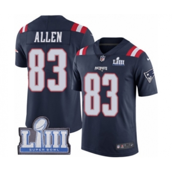 Men's Nike New England Patriots 83 Dwayne Allen Limited Navy Blue Rush Vapor Untouchable Super Bowl LIII Bound NFL Jersey