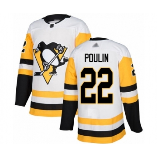 Men's Pittsburgh Penguins 22 Samuel Poulin Authentic White Away Hockey Jersey