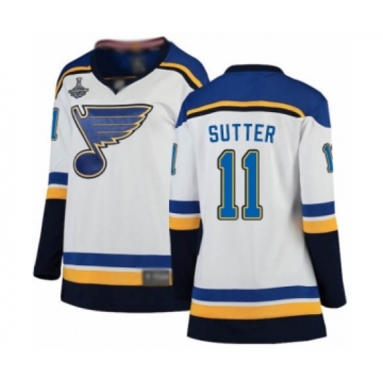 Women's St. Louis Blues 11 Brian Sutter Fanatics Branded White Away Breakaway 2019 Stanley Cup Champions Hockey Jersey