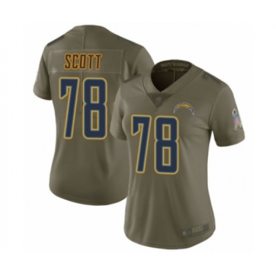 Women's Los Angeles Chargers 78 Trent Scott Limited Olive 2017 Salute to Service Football Jersey