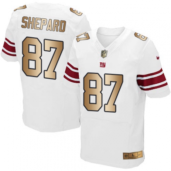 Men's Nike New York Giants 87 Sterling Shepard Elite White/Gold NFL Jersey