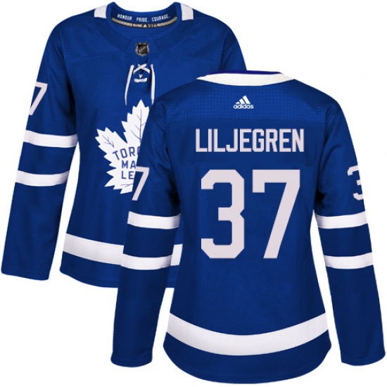 Women's Adidas Toronto Maple Leafs 37 Timothy Liljegren Authentic Royal Blue Home NHL Jersey