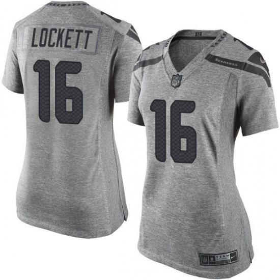 Women's Nike Seattle Seahawks 16 Tyler Lockett Limited Gray Gridiron NFL Jersey