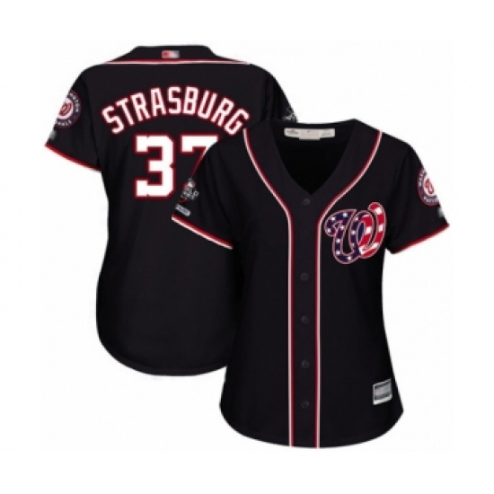 Women's Washington Nationals 37 Stephen Strasburg Authentic Navy Blue Alternate 2 Cool Base 2019 World Series Champions Baseball Jersey