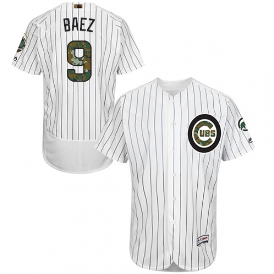 Men's Majestic Chicago Cubs 9 Javier Baez Authentic White 2016 Memorial Day Fashion Flex Base MLB Jersey