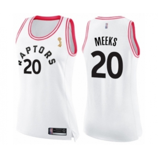 Women's Toronto Raptors 20 Jodie Meeks Swingman White Pink Fashion 2019 Basketball Finals Champions Jersey