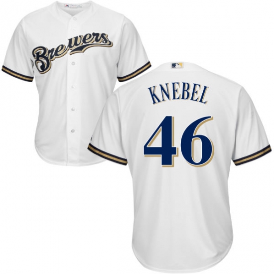 Youth Majestic Milwaukee Brewers 46 Corey Knebel Authentic White Home Cool Base MLB Jersey