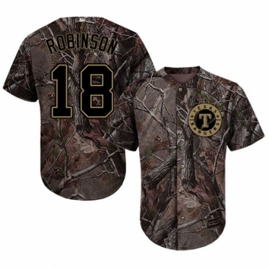 Men's Majestic Texas Rangers 18 Drew Robinson Authentic Camo Realtree Collection Flex Base MLB Jersey