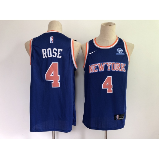 Men's New York Knicks 4 Derrick Rose Blue Stitched Basketball Jersey