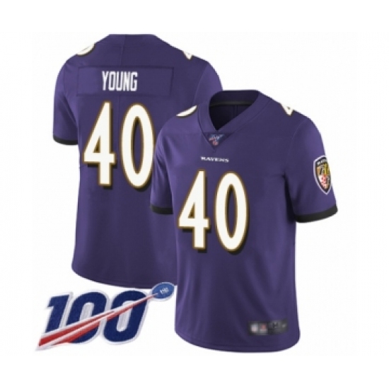 Men's Baltimore Ravens 40 Kenny Young Purple Team Color Vapor Untouchable Limited Player 100th Season Football Jersey