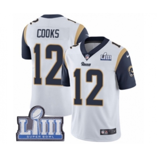 Youth Nike Los Angeles Rams 12 Brandin Cooks White Vapor Untouchable Limited Player Super Bowl LIII Bound NFL Jersey