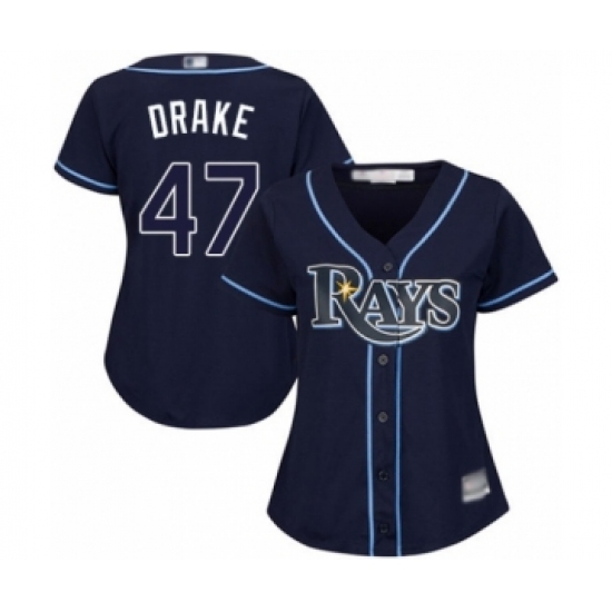 Women's Tampa Bay Rays 47 Oliver Drake Authentic Navy Blue Alternate Cool Base Baseball Player Jersey