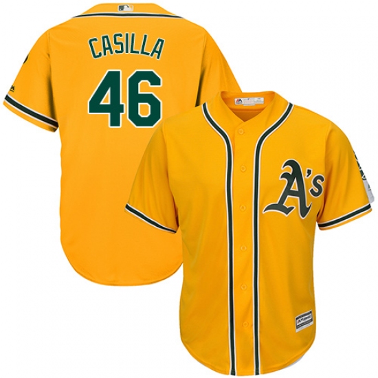 Youth Majestic Oakland Athletics 46 Santiago Casilla Authentic Gold Alternate 2 Cool Base MLB Jersey